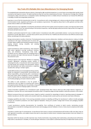 Key Traits Of A Reliable Skin Care Manufacturer For Emerging Brands