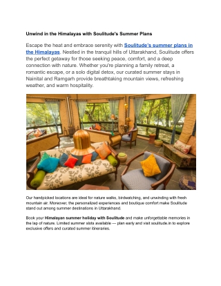 Unwind in the Himalayas with Soulitude's Summer Plans
