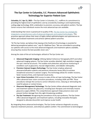 The Eye Center in Columbia, S.C. Pioneers Advanced Ophthalmic Technology for Superior Patient Care