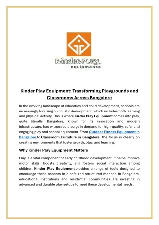 Kinder Play Equipment Transforming Playgrounds and Classrooms Across Bangalore
