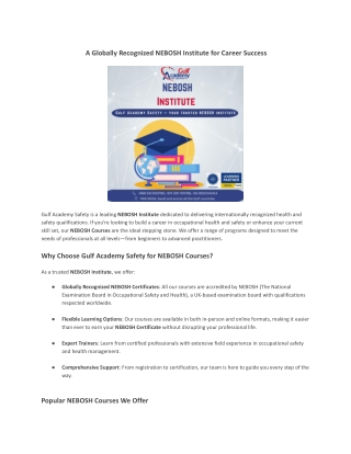 A Globally Recognized NEBOSH Institute for Career Success