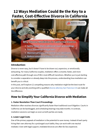 12 Ways Mediation Could Be the Key to a Faster, Cost-Effective Divorce in California
