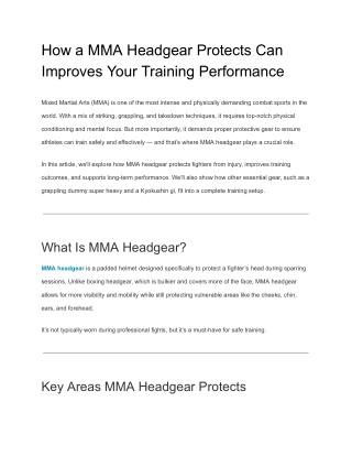 How a MMA Headgear Protects Can Improves Your Training Performance