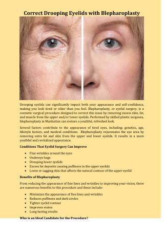 correct drooping eyelids with blepharoplasty
