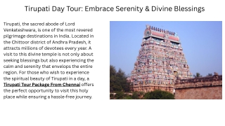 Tirupati Day Tour Embrace Serenity & Divine Blessings