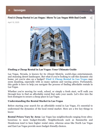 Find A Cheap Rental in Las Vegas | Move To Las Vegas With Bad Credit