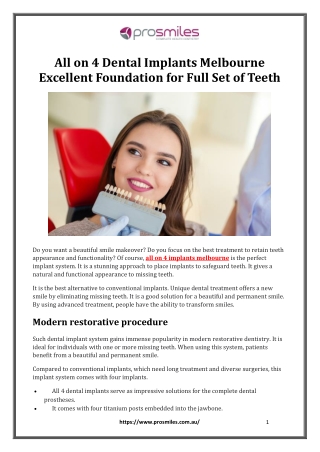 All on 4 Dental Implants Melbourne Excellent Foundation for Full Set of Teeth