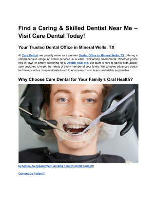 Find a Caring & Skilled Dentist Near Me – Visit Care Dental Today