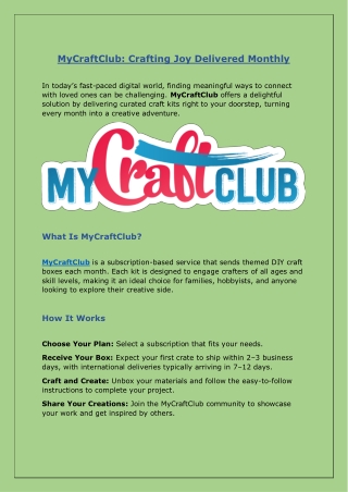 MyCraftClub: Crafting Joy Delivered Monthly