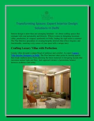 Transforming Spaces Expert Interior Design Solutions in Delhi
