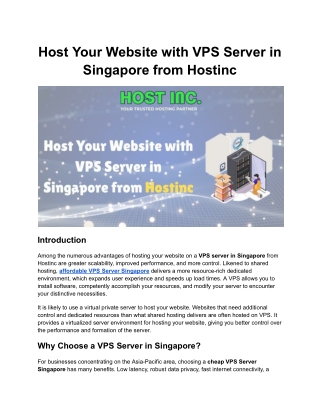 Host Your Website with VPS Server in Singapore from Hostinc