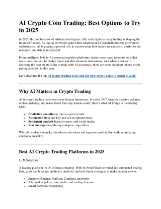 AI Crypto Coin Trading Best Options to Try in 2025