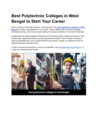 Best Polytechnic Colleges in West Bengal to Start Your Career