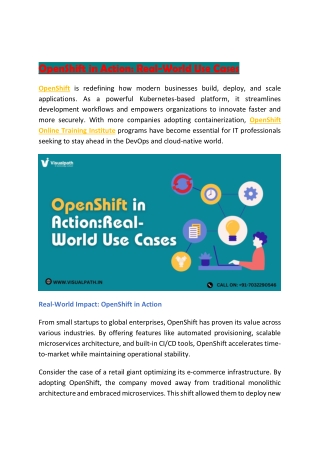 OpenShift Training In Hyderabad - OpenShift Course Online