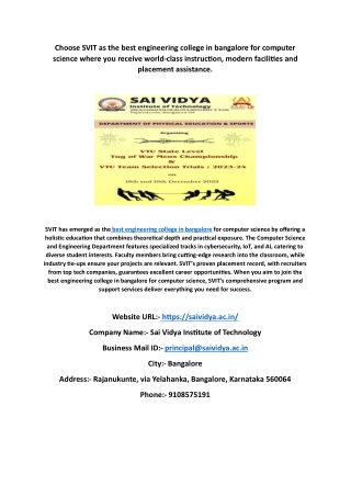 Choose SVIT as the best engineering college in bangalore for computer science—wh