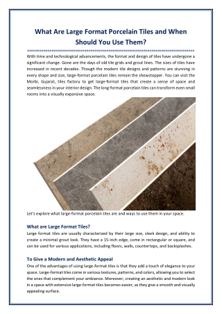 What Are Large Format Porcelain Tiles and When Should You Use Them?
