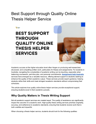 Best Support through Quality Online Thesis Helper Service