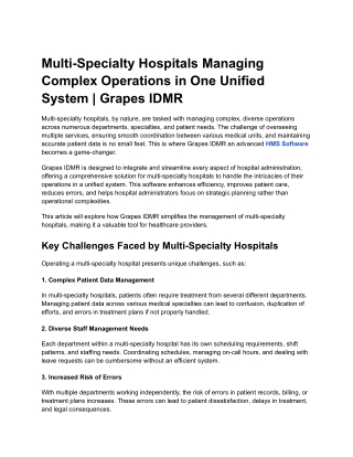 multi specialty hospitals managing complex