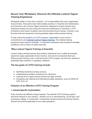 Secure Your Workplace Discover the Ultimate Lockout Tagout Training Experience