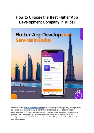 How to Choose the Best Flutter App Development Company in Dubai
