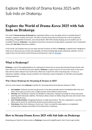 Explore the World of Drama Korea 2025 with Sub Indo on Drakorqu