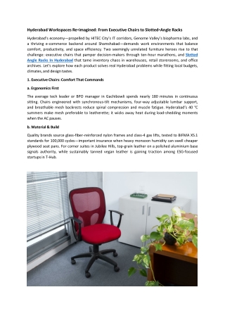 Hyderabad Workspaces Re‑imagined: From Executive Chairs to Slotted‑Angle Racks