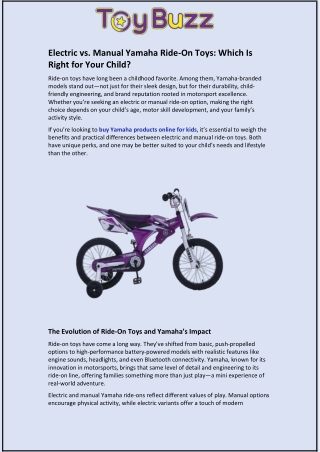 Electric vs. Manual Yamaha Ride-On Toys and Which Is Right for Your Child