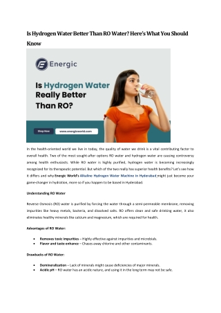 Is Hydrogen Water Better Than RO Water - Here’s What You Should Know
