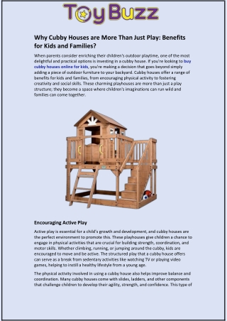 Why Cubby Houses are More Than Just Play and Benefits for Kids and Families