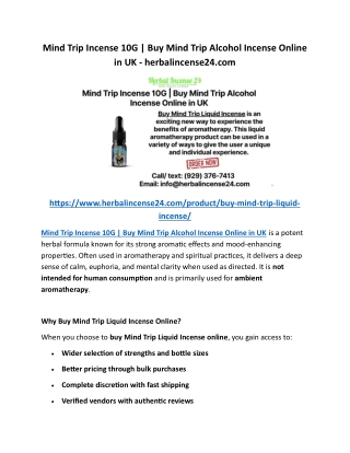 Mind Trip Incense 10G Buy Mind Trip Alcohol Incense Online in UK - herbalincense24