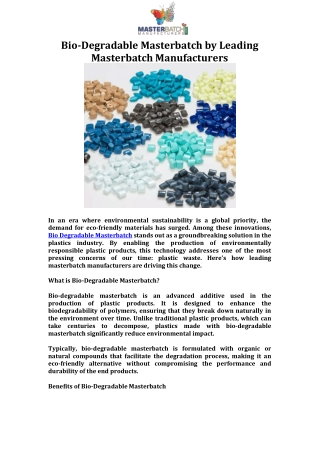 Bio-Degradable Masterbatch by Leading Masterbatch Manufacturers