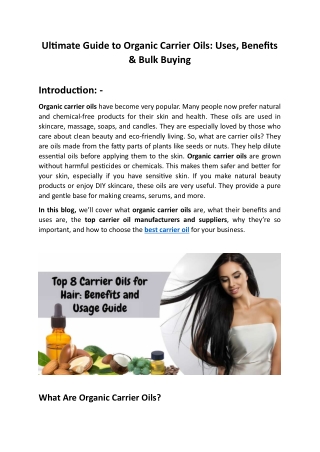 Ultimate Guide to Organic Carrier Oils: Uses, Benefits & Bulk Buying
