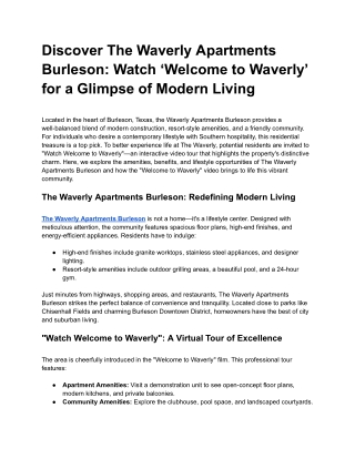 Discover The Waverly Apartments Burleson_ Watch ‘Welcome to Waverly’ for a Glimpse of Modern Living