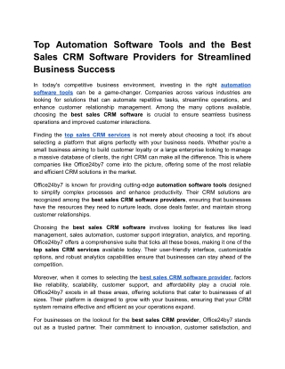 Top Automation Software Tools and the Best Sales CRM Software Providers for Streamlined Business Success
