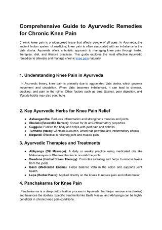 Comprehensive Guide to Ayurvedic Remedies for Chronic Knee Pain
