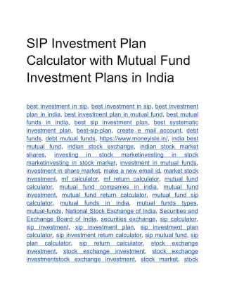 SIP Investment Plan Calculator with Mutual Fund Investment Plans in India
