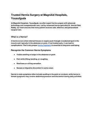 Trusted Hernia Surgery at MagnAid Hospitals, Yousufguda