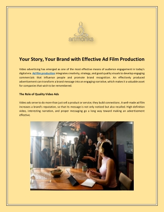 Your Story, Your Brand with Effective Ad Film Production