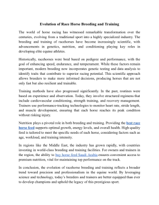 Evolution of Race Horse Breeding and Training