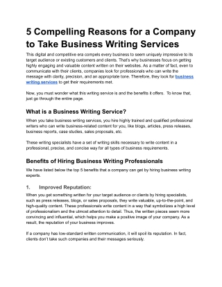 5 Compelling Reasons for a Company to Take Business Writing Services