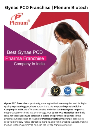 Gynae PCD Franchise | Plenum Biotech