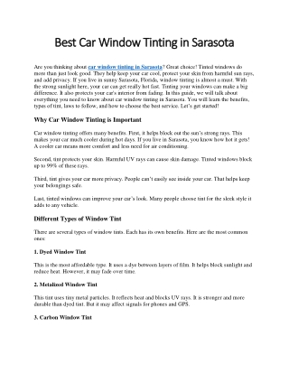 Best Car Window Tinting in Sarasota