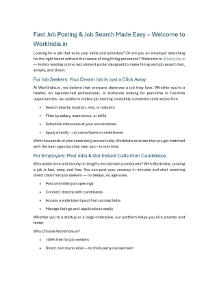 Fast Job Posting & Job Search Made Easy – Welcome to WorkIndia.in
