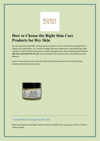 How to Choose the Right Skin Care Products for Dry Skin