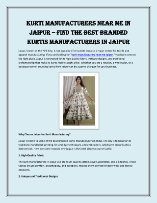 Kurti Manufacturers Near Me in Jaipur – Find the Best Branded Kurtis Manufacturers in Jaipur
