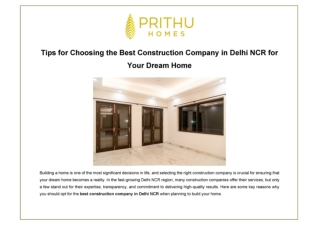 Tips for Choosing the Best Construction Company in Delhi NCR for Your Dream Home