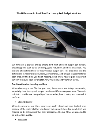 The Difference In Sun Films For Luxury And Budget Vehicles