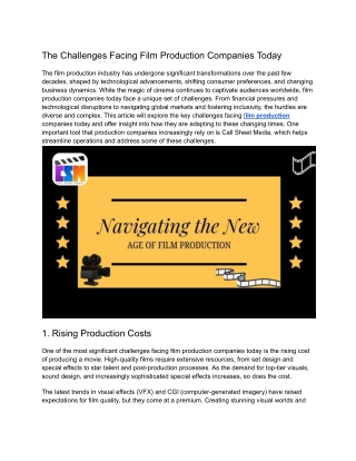 The Challenges Facing Film Production Companies Today