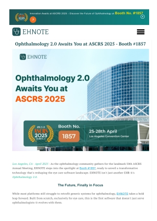 Ophthalmology 2.0 Awaits You at ASCRS 2025 - Booth #1857