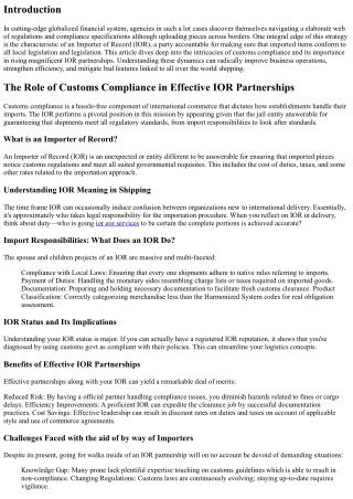 The Role of Customs Compliance in Effective IOR Partnerships
